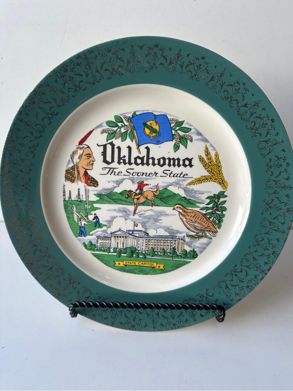 Vintage Oklahoma The Sooner State Souvenir Plate Homer Laughlin USA